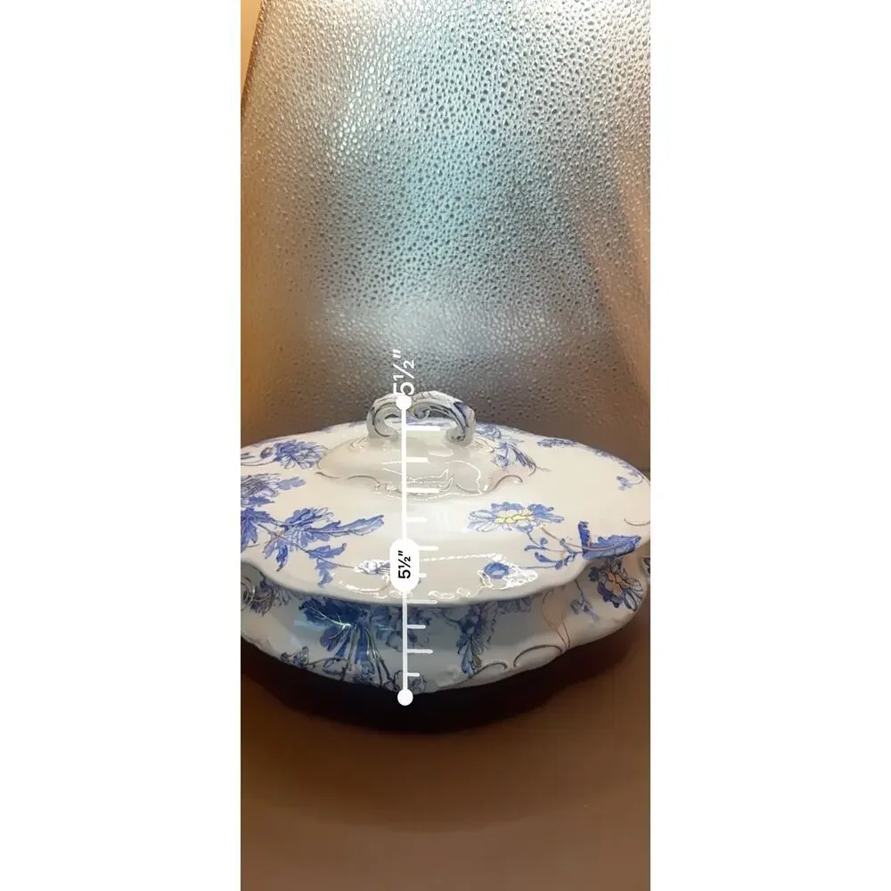 Antique Ridgways England Blue Floral Gold Covered Tureen Serving Dish 9 Inch